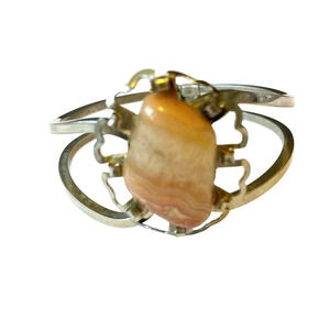 Rare Vintage Native American Sterling Silver Pink Gemstone Women Bracelet